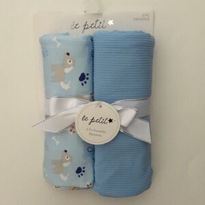 NEW Le Petit 2 Soft Baby Blankets Multipurpose Blue & Puppy Dogs